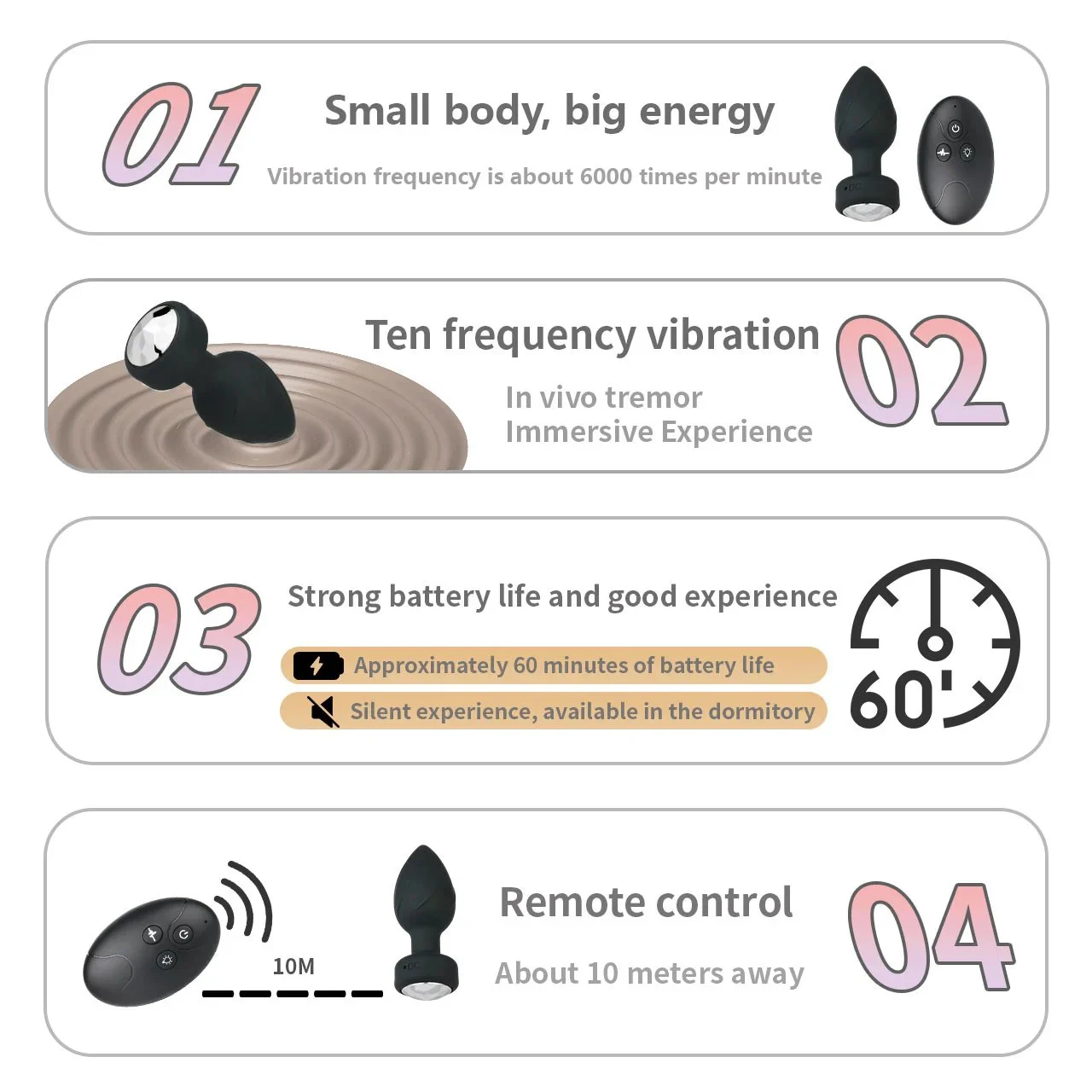 Vibrating Anal Plug,Butt Plug Silicone 10 Vibration Modes Toy for Adult Waterproof Bullet Vibrator Adult Massager