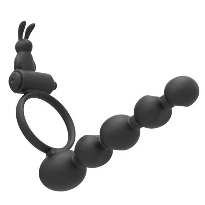 Adult Men Sex Toys Silicone Vibrating Anal Beads with Cock Ring Delay Time