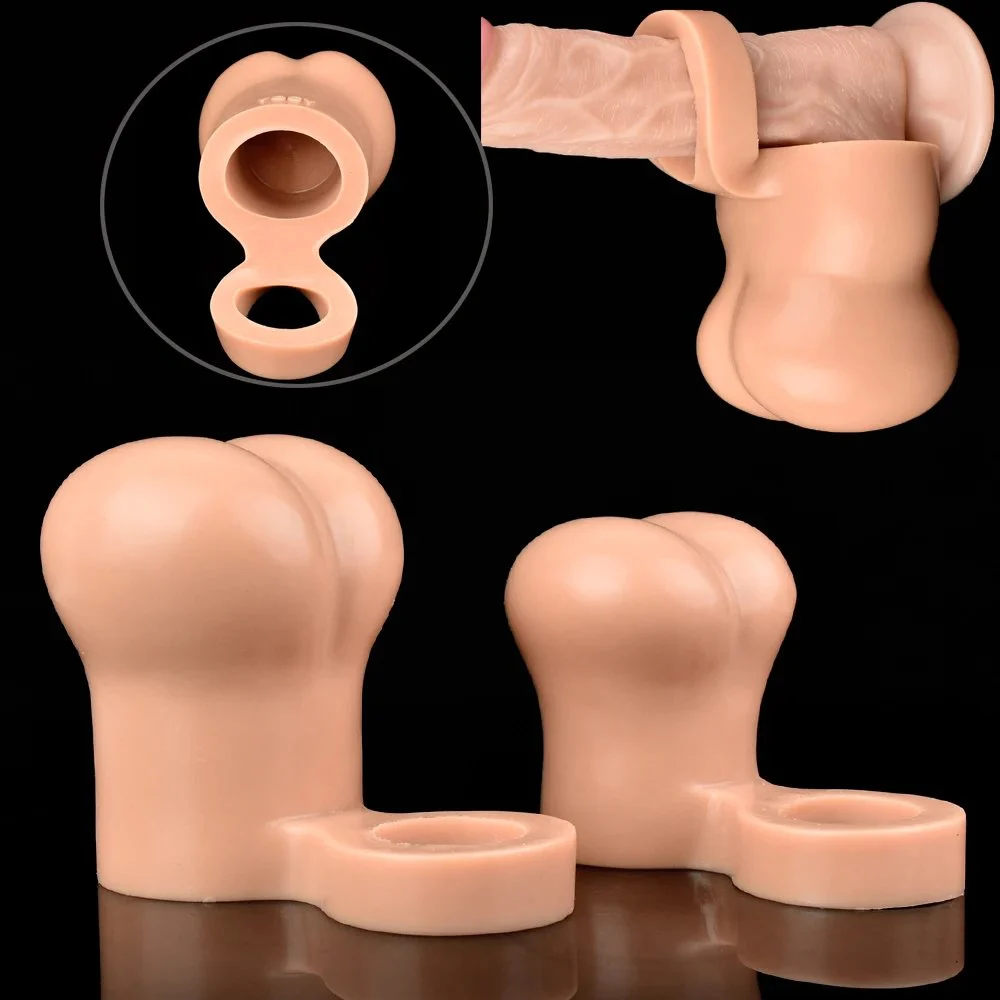 Design Realistic Cock Ring Wearable Testicle Enlargement Cup Silicone Soft Fantasy Masturbation Sex Toys Men
