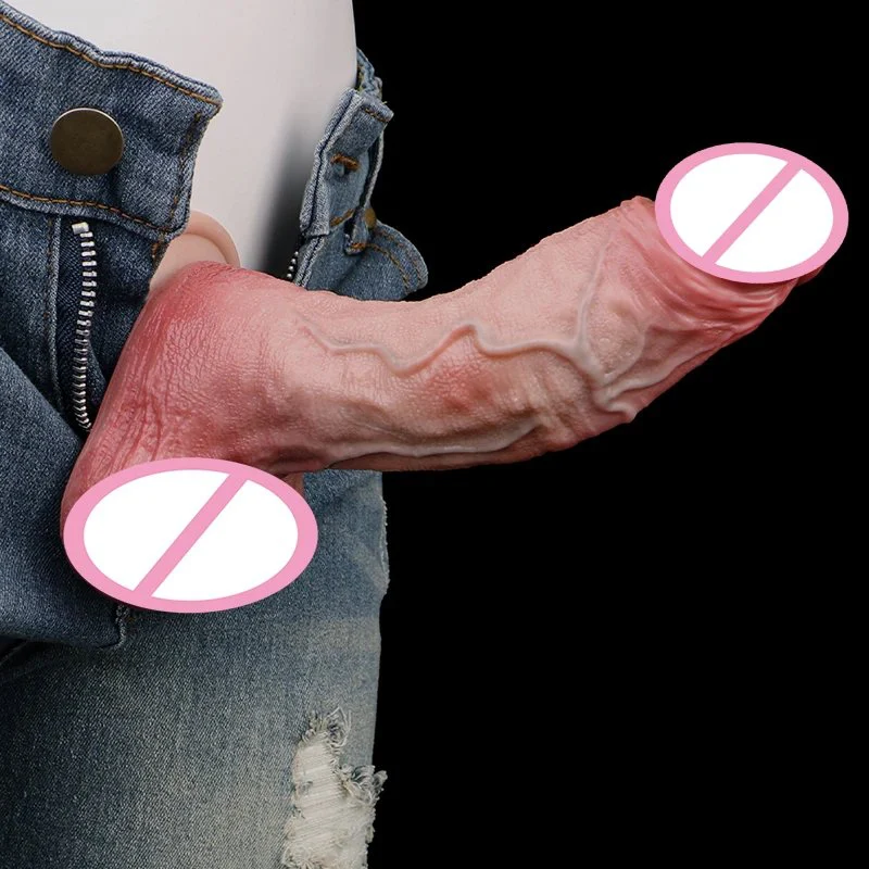 Double Layer Proceess a Dildo Made of Simulated Silicone Material a Large Adult Sex Toy with Raised Veins and a Suction Cup