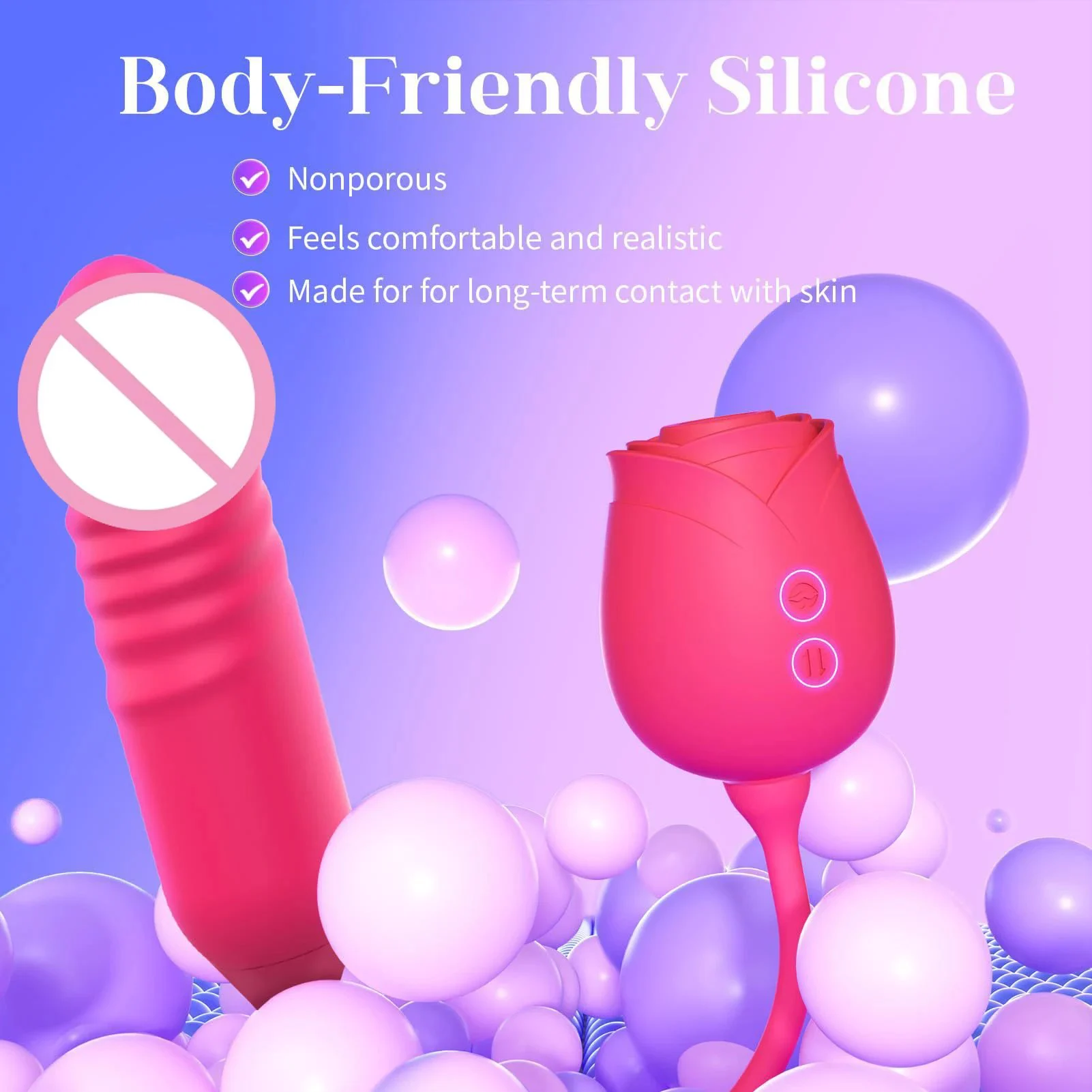 Adult Rose Vibrator 2 in 1 Love Egg Dildo Masturbator Licking Ball Retractable Rod Vibrator