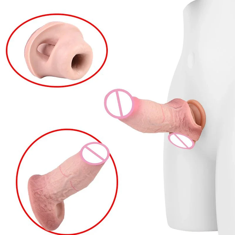 Double Opening Simulation Skin Color Male Penis Extender Safe Soft Silicone Material Two Colors to Choose From Dildo Cover