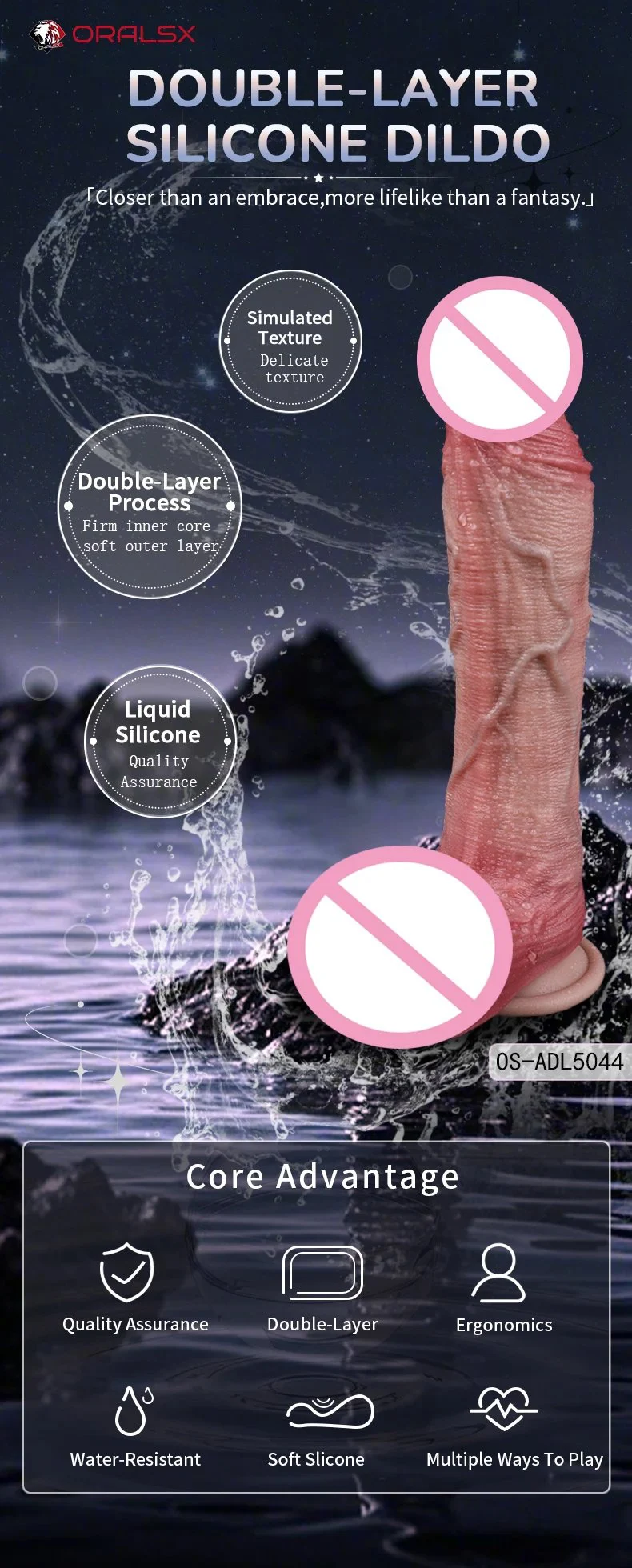 Double-layer Technology Simulation Penis Series Large Size Dildo Lifelike Texture and Protruding Veins of the Penis Toy