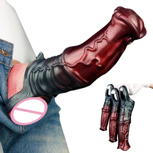 Huge Realistic Horse Penis Sleeve Extender Silicone Dildo Condom Male Delay Ejaculation Dick Enlargement Sex Toys for Men