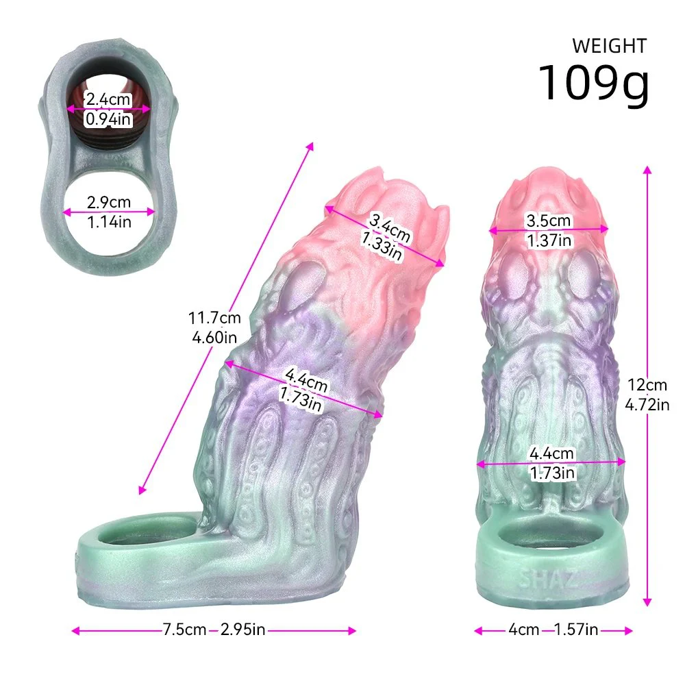 Male Sex Toy Reusable Penis Sleeve Cock Enlarger, Silicone Open-Ended Penis Extender Realistic Texture with Cock Ring Sex