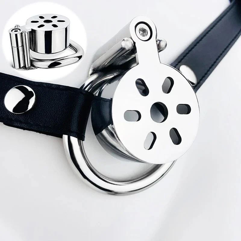 Flat Chastity Cage Strap on Belt Chastity Cock Cage Device with 4 Active Rings Adult Sex Toy for Men Penis Exercise