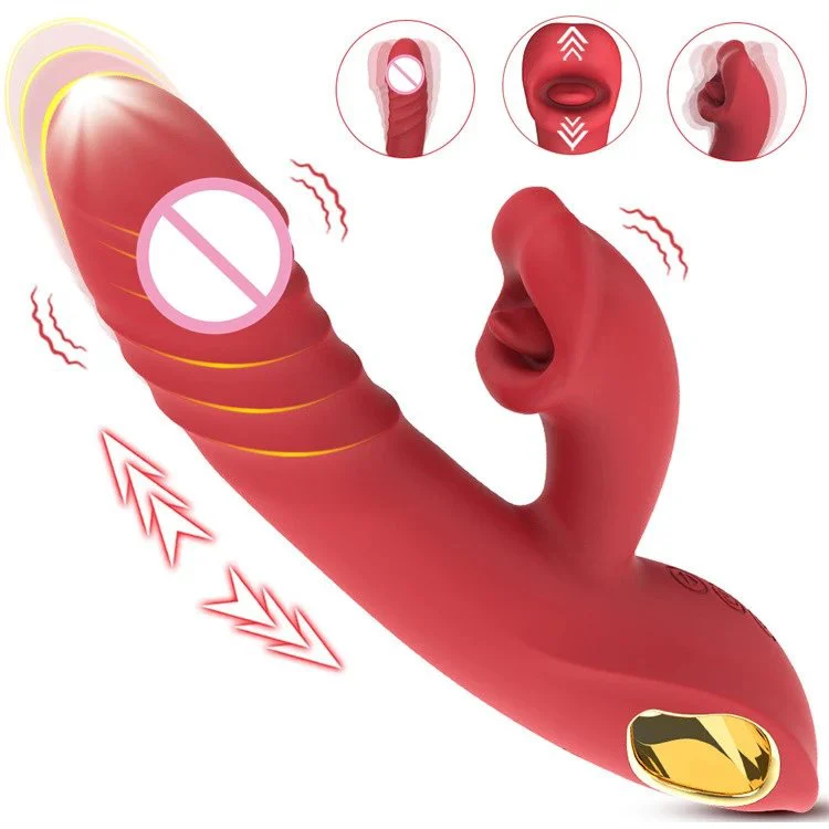 3 in 1 G Spot Tongue Licking Clitoral Stimulator Thrusting Dildo Vibrator Sex Toys for Women