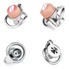 Inverted Chastity Cock Cage Positive Negative with Catheter with Four Active Size Ring Pussy Shape Chastity Cage