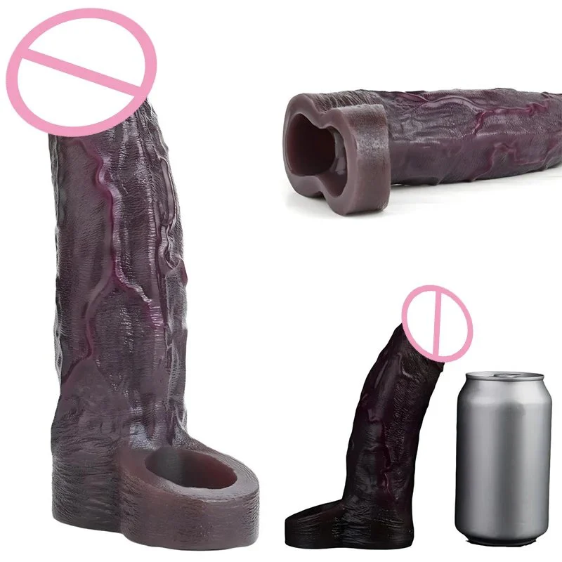 Close Head Penis Sleeve Realistic Cock Ring Dildo Sheath Sex Toy for Men Cock Enlargement Silicone Male Masturbation Couple
