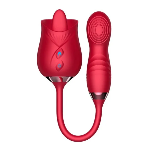 2 in 1 USB Charger Flower Red Rose Vibrator Silicone Dildo Vibrator Moves up and Down Rose Vibrator