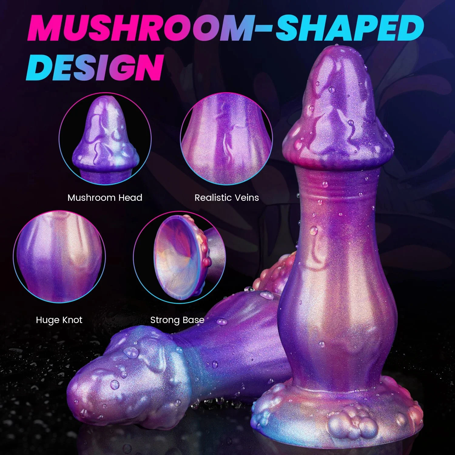 Thick Soft Liquid Silicone Waterproof Eco-Friendly Anal Plug Suction Fantasy Monster Alien Mushroom Dildo Realistic Sex Toys