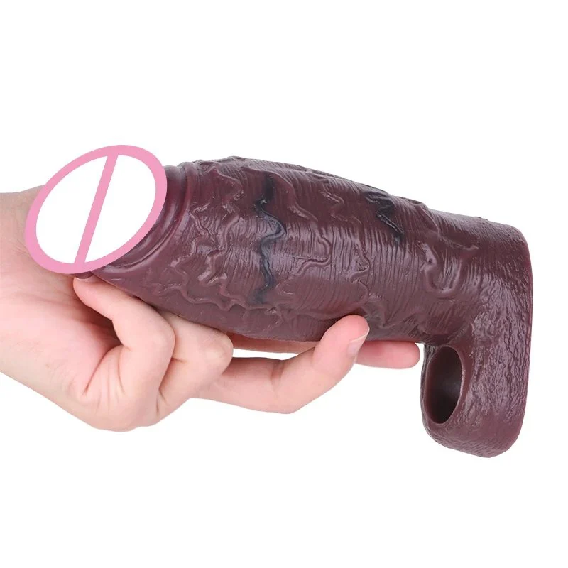 Male Penis Extender Made From Medical-grade Silicone Easy-to-wear Dark Brown Penis Sleeve Intense Sensation Experience