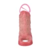 Hollow wearable male penis extender made of safe silicone with internal protrusions for a realistic experience