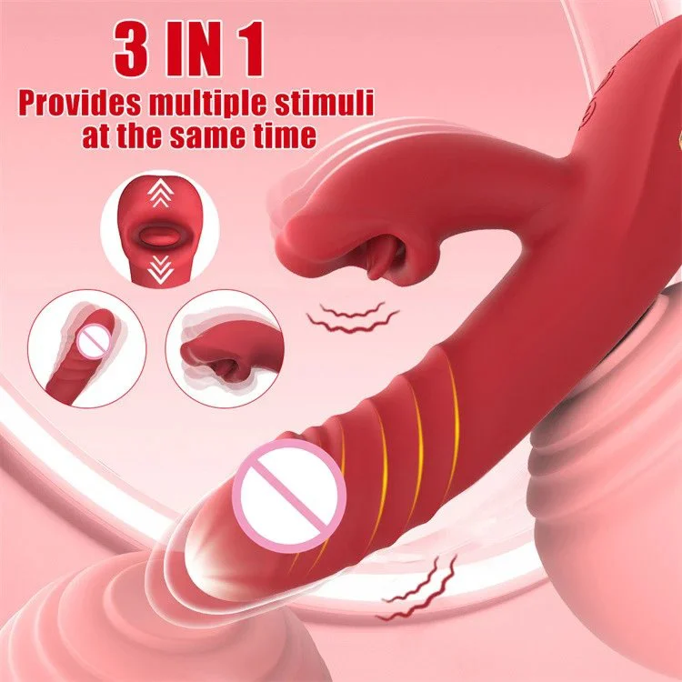 3 in 1 G Spot Tongue Licking Clitoral Stimulator Thrusting Dildo Vibrator Sex Toys for Women
