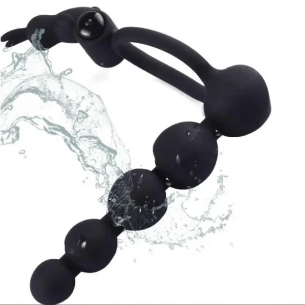Adult Men Sex Toys Silicone Vibrating Anal Beads with Cock Ring Delay Time