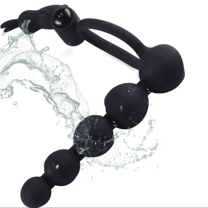 Adult Men Sex Toys Silicone Vibrating Anal Beads with Cock Ring Delay Time