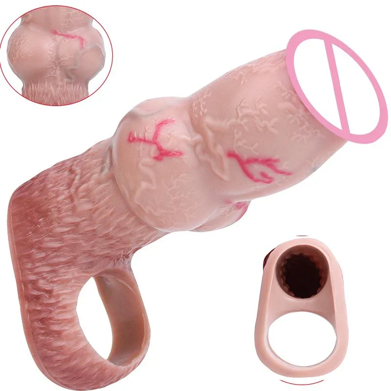 Male Silicone Penis Extender with Dog Knot Design Available in Closed-tip and Open-tip Versions As an Adult Novelty Toy