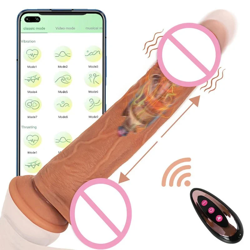 Realistic Silicone 10 Modes Telescopic Heated Remote APP Control Dildo Vibrator Sex Toys for Women