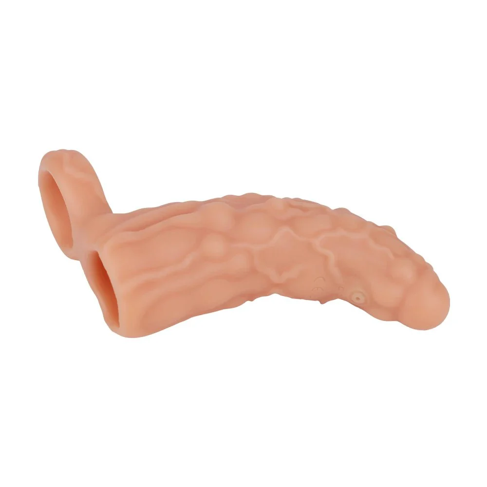 Medical-grade Silicone Male Penis Extender with Vibrating Head and Realistic Dildo Sleeve Available in Multiple Sizes