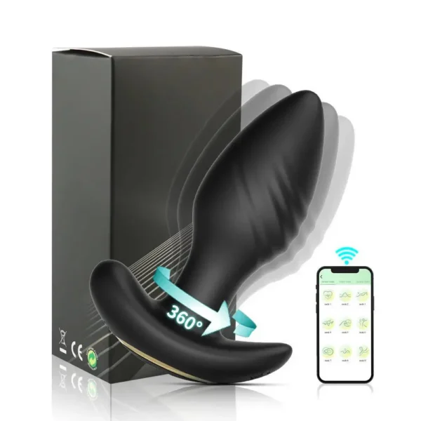 Black Rotating Anal Plug Prostate Massager with Multi-Frequency Vibration for Men and Women Gay Men Included Anal Sex Toys