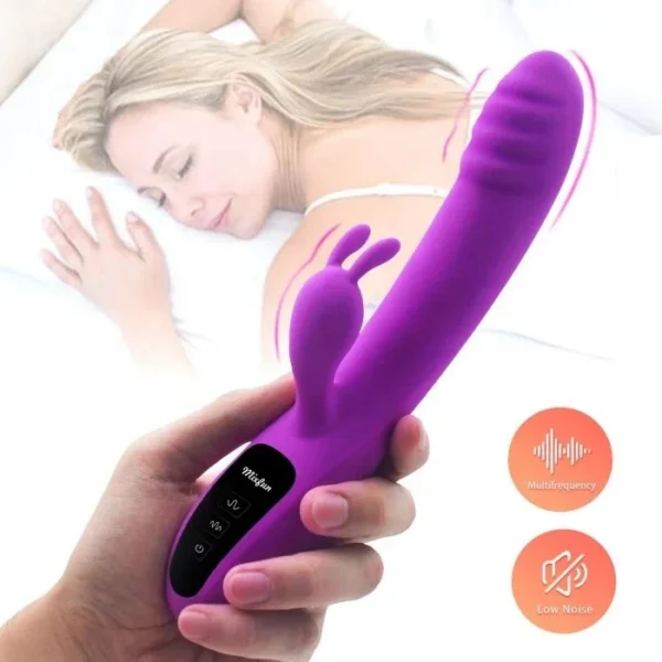 16-Frequency Bunny Ear Silicone Dildo Vibrator Sex Toy USB Power Supply Metal Rabbit Vibrator Wand