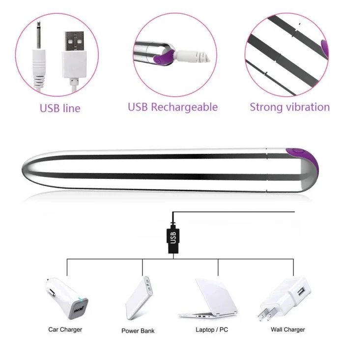 7 Inch Rechargeable USB Powered Mini Vibrator Dildo Long-Bullet Sex Toys for Adult Women's Clit Stimulation