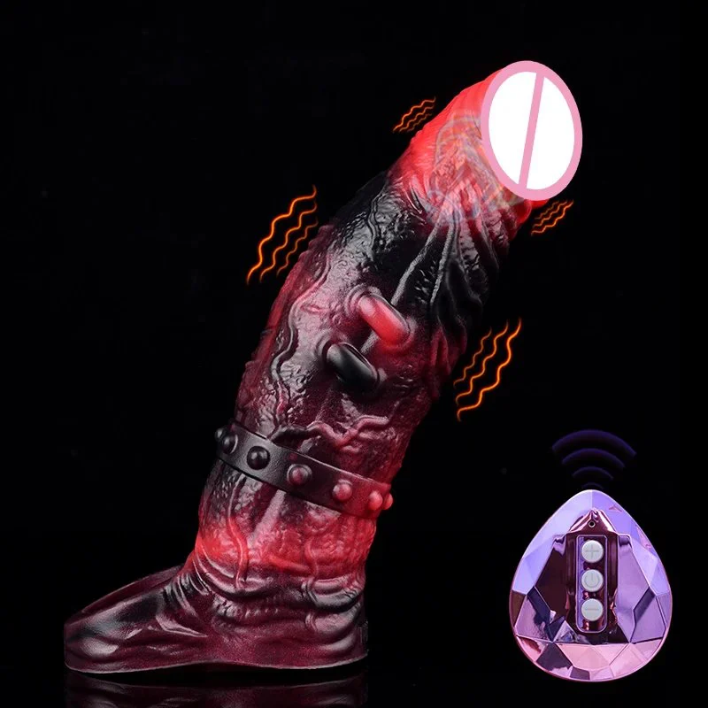 New Dildo Condom with Vibrating Function Sex Toy, Effective Penis Enlargement Liquid Silicone Soft Dildo Leather Condom