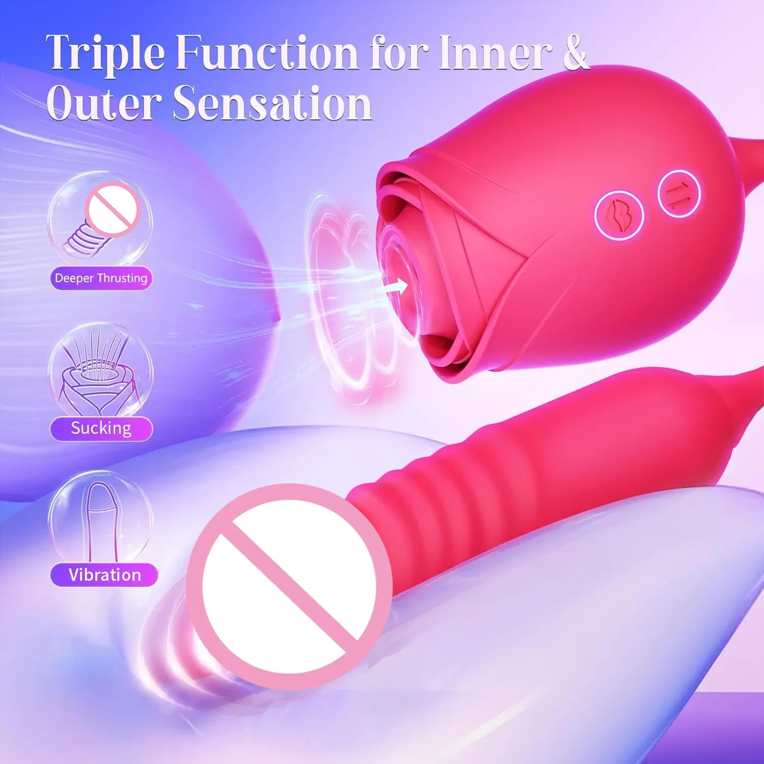 Adult Rose Vibrator 2 in 1 Love Egg Dildo Masturbator Licking Ball Retractable Rod Vibrator