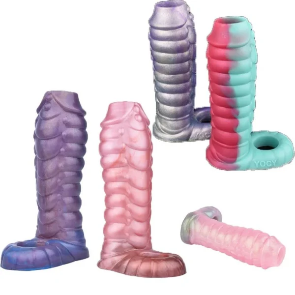 Hollow Penis Sleeve Soft Silicone Men Cock Enlargement Wearable Fantasy Animal Sleeve Sex Toy for Couples