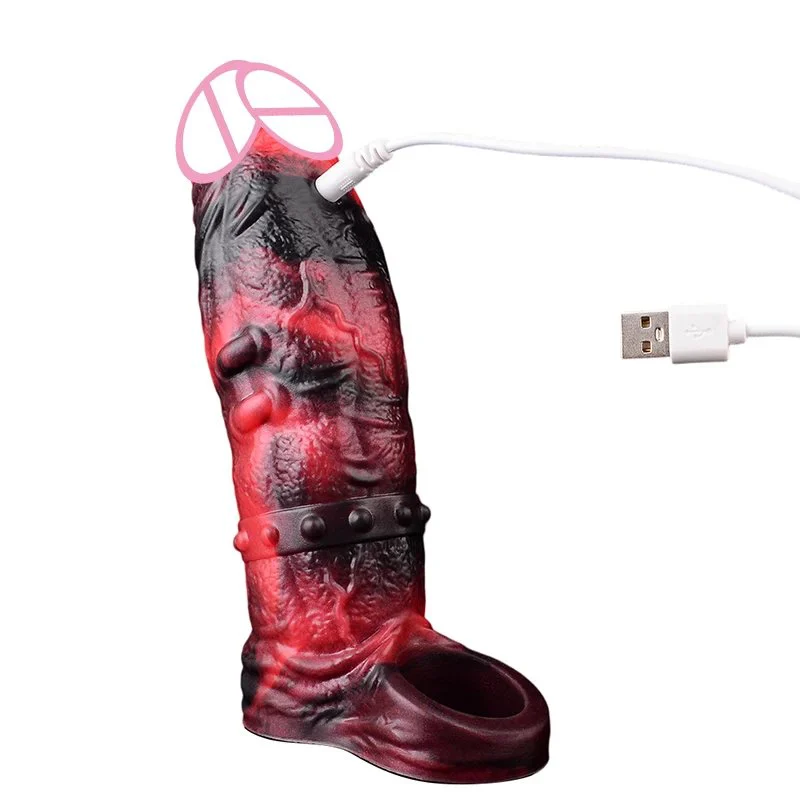 New Dildo Condom with Vibrating Function Sex Toy, Effective Penis Enlargement Liquid Silicone Soft Dildo Leather Condom