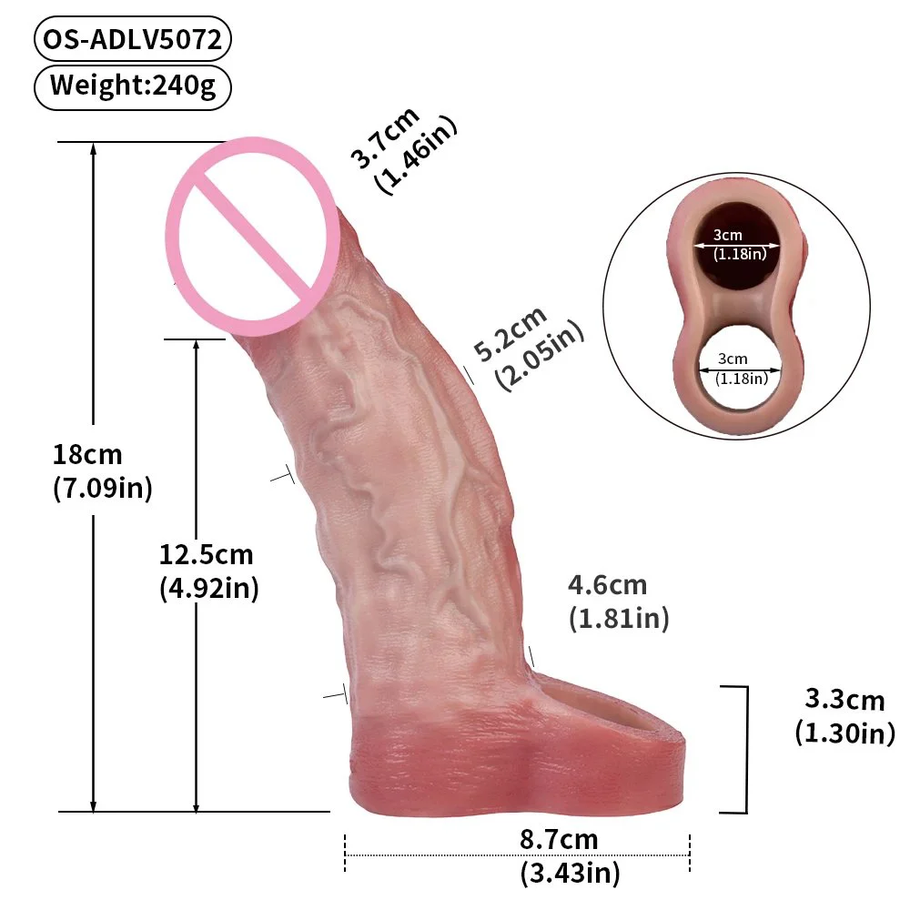 Easy to Wear Male Penis Sleeve Simulation Skin Color Penis Extender Made of Medical Silicone Material Suitable for Men