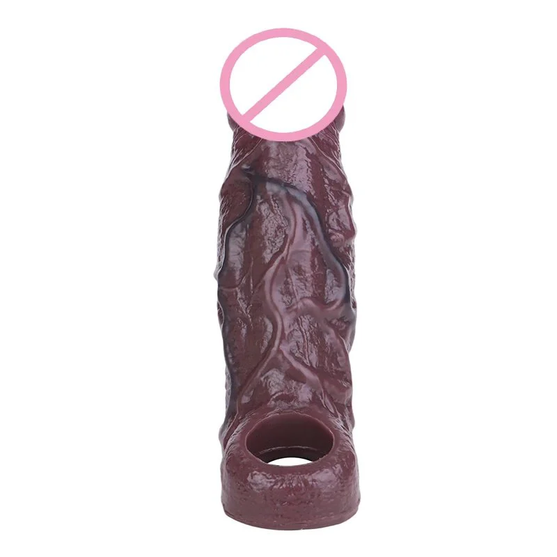 Realistic Black Penis Sleeve Extender - Soft & Stretchable Silicone Cock Sleeve for Men, Couples Sex Toys Enhance