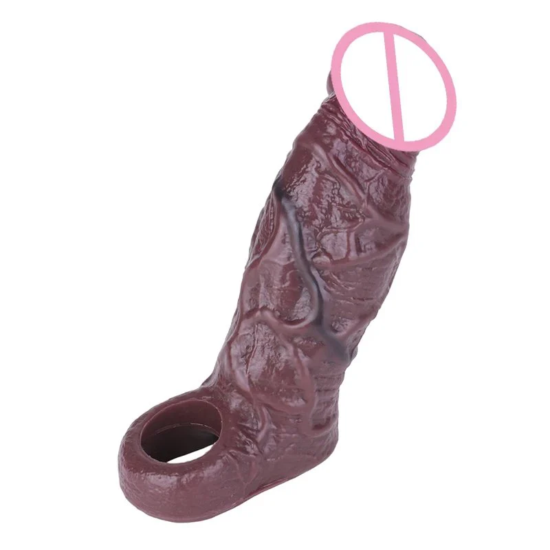 Realistic Black Penis Sleeve Extender - Soft & Stretchable Silicone Cock Sleeve for Men, Couples Sex Toys Enhance