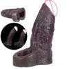 Realistic Black Penis Sleeve Extender Soft & Stretchable Silicone Cock Sleeve for Men,Couples Sex Toys
