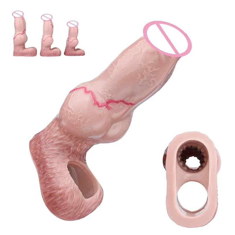 Realistic Dog-Knot Design Male Penis Extender 2 Sizes Available -Open and Closed Ends Medical-Grade for Lifelike Experience