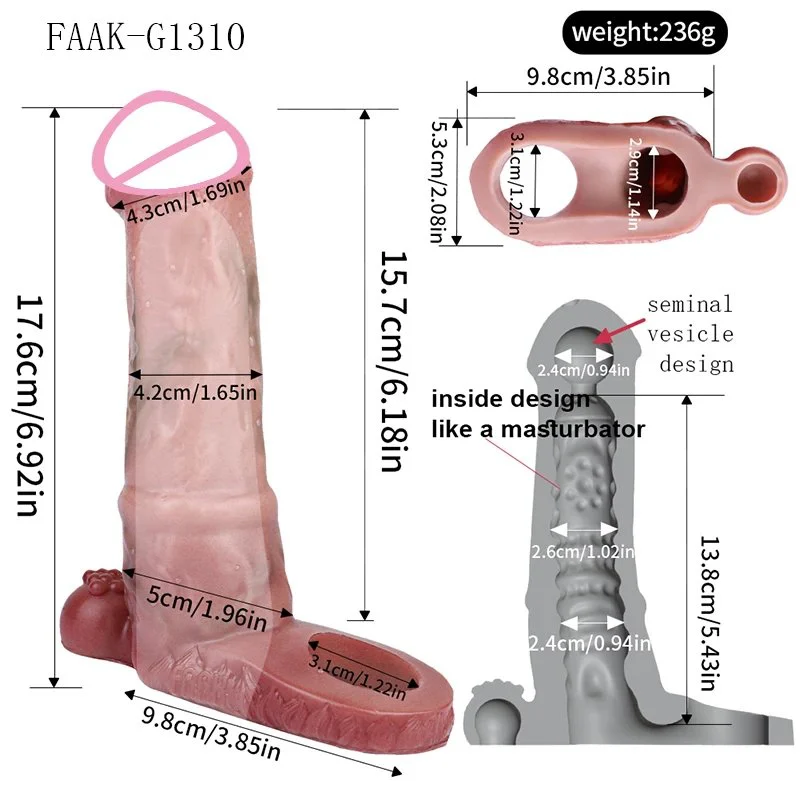 Realistic Sleeve Enlarge Extender for Men Silicone Animal Hollow Dildo Design Like Male Masturbator Delay Ejaculation