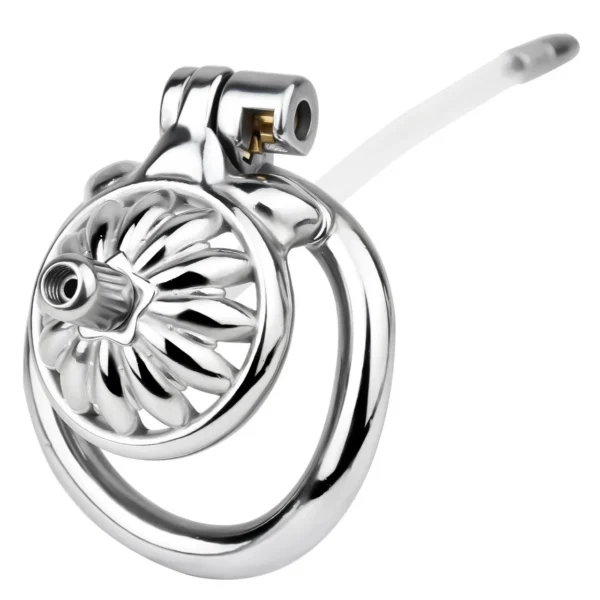 Mini Sunflower Male Chastity Cage with Curved Penis Ring Metal Catheter Silicone Catheter Strap on Chastity Couples Toys