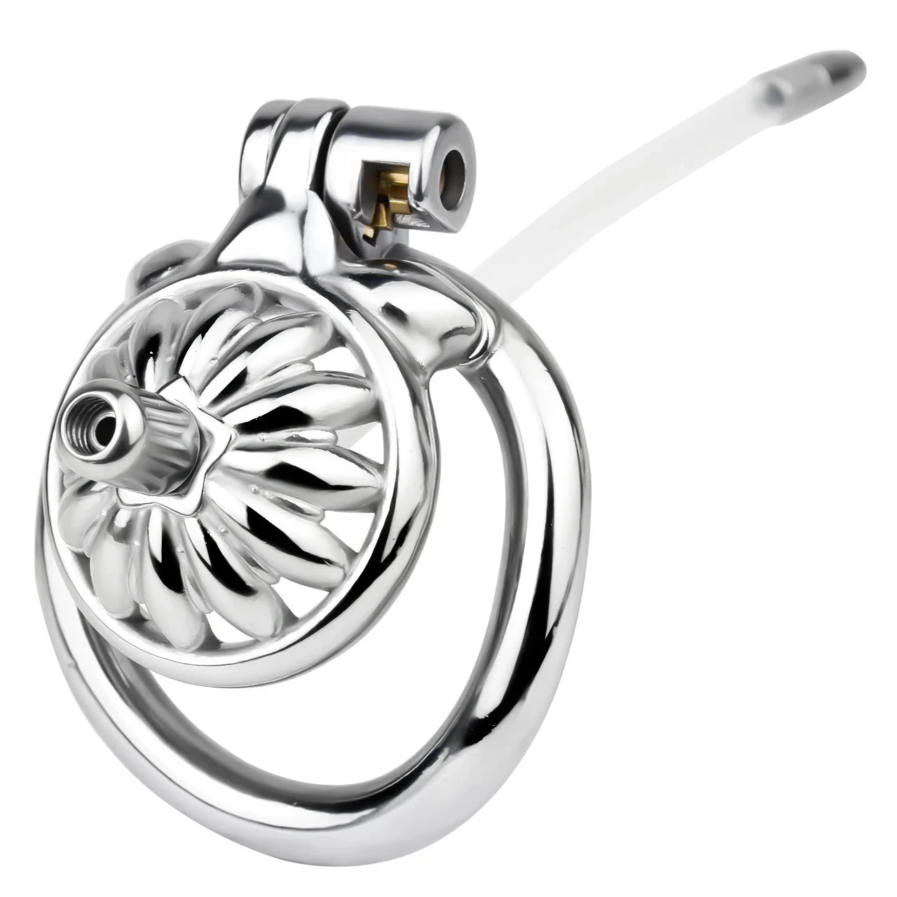 Mini Sunflower Male Chastity Cage with Curved Penis Ring Metal Catheter Silicone Catheter Strap on Chastity Couples Toys