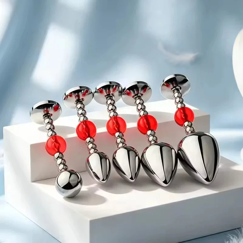 Trainer Anal Plug Aluminum Alloy Butt Plug with Red Gem Base Prostate Stimulation Dildo for Adult Couple Pleasure Sex Toy