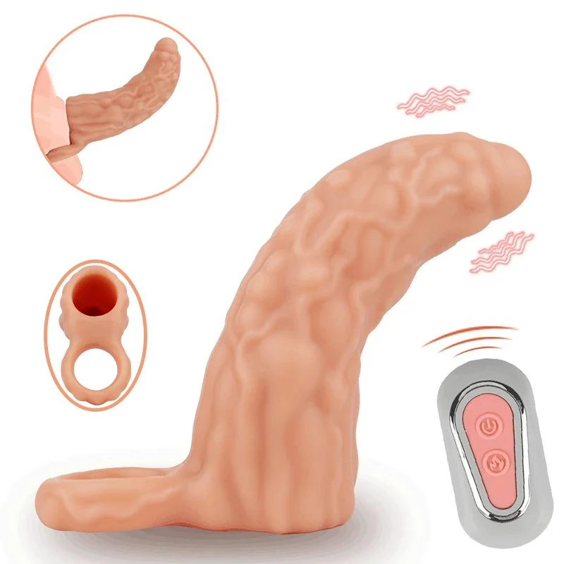 Medical-grade Silicone Male Penis Extender with Vibrating Head and Realistic Dildo Sleeve Available in Multiple Sizes