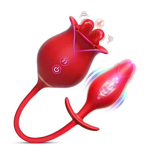 Electric Tongue Licking Vibrator Rose Sex Toys for Woman Rechargeable 2 in 1 Anal Plug Vibrator