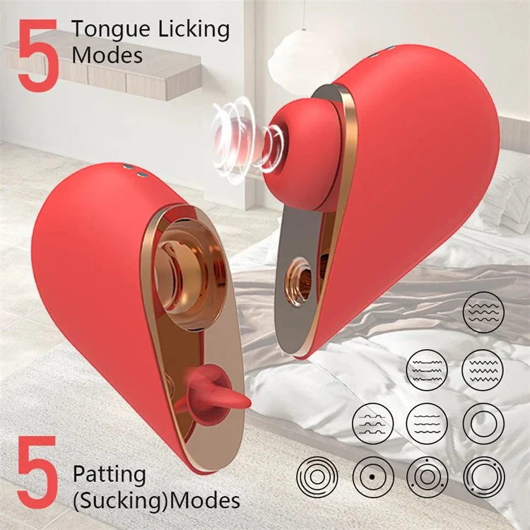 Double Function Clitoral Nipple Stimulator Tongue Licking Sucking Love Egg Heart Shape Vibrator for Women
