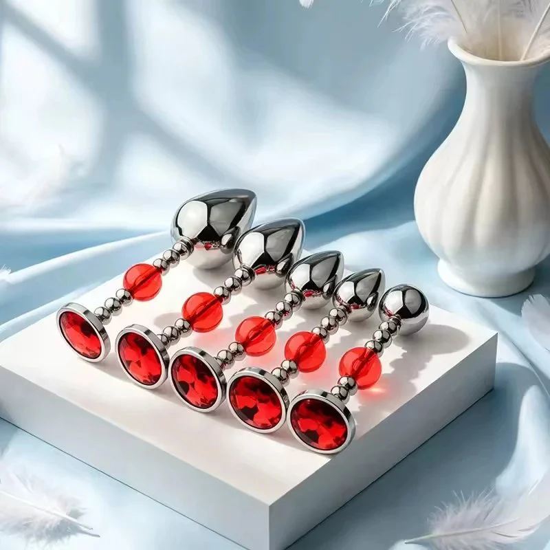 Trainer Anal Plug Aluminum Alloy Butt Plug with Red Gem Base Prostate Stimulation Dildo for Adult Couple Pleasure Sex Toy