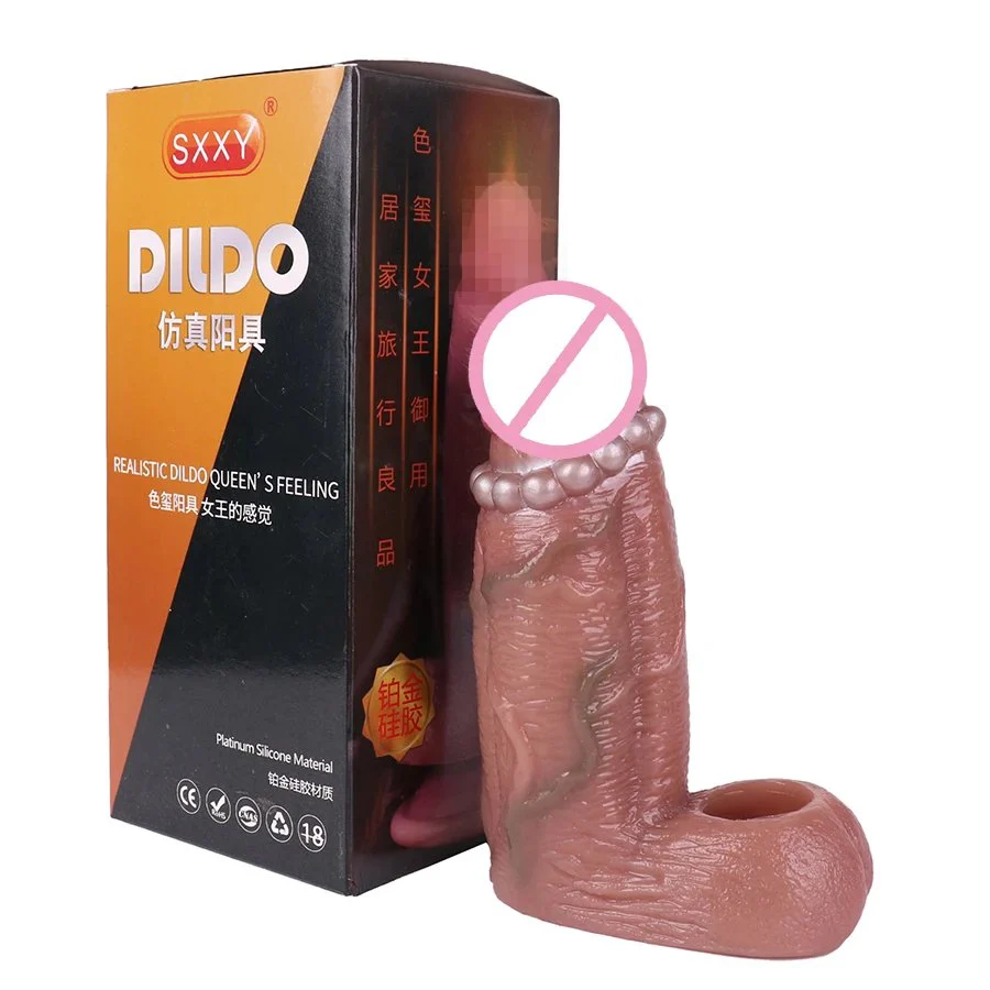 Reusable Extender Realistic Textured Extender Sheath for Men Cock Condom Penis Cuff Thickened Testicle Ring Male Sex Toy