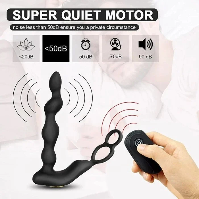 Silicone Wireless Remote Control 10-Frequency Anal Plug Double Penis Ring With Prostate Massage Vibrator for Men