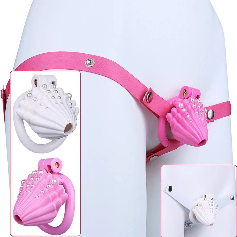 Pearl Shell Male Penis Chastity Lock Safe Resin Material Four Rings, Three Colors Restraint Product Chastity Roleplay