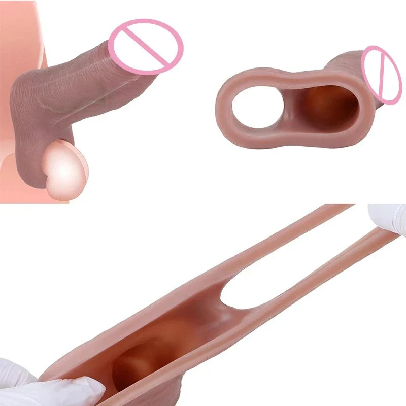 Male Penis Sleeve Silicone Penis Extender Reusable Realistic Penis Enlarger Delay Ejaculation Sex Toys