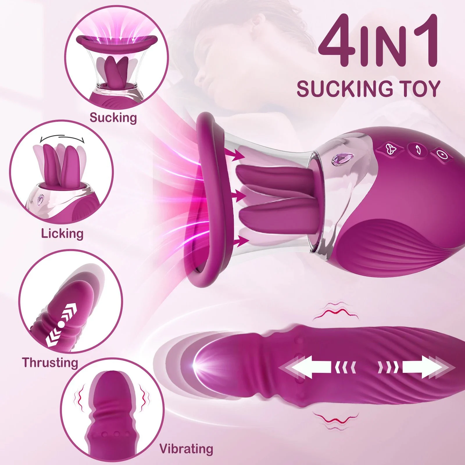 4 in 1 Multi-function Rose Vibrator Female Adult Erotic Toys Masturbation Sucking Tongue Licking Vibrator