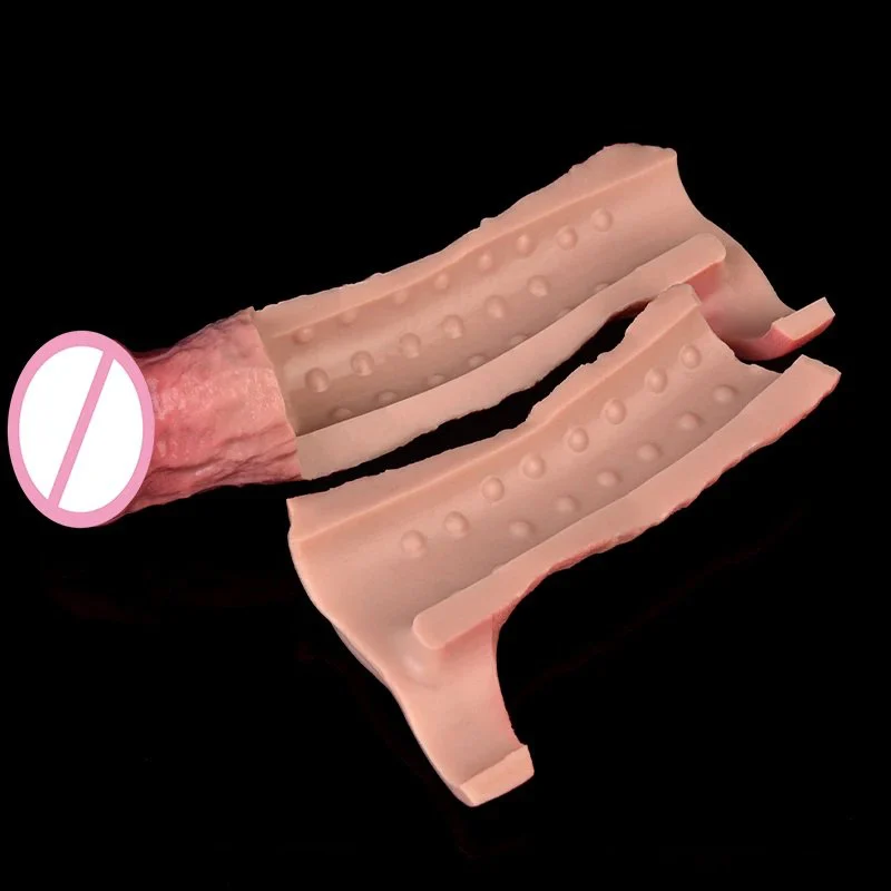 Male Silicone Penis Extender Effectively Increase Penis Length Experience Realistic Vibrating Dildo Sleeve for Men