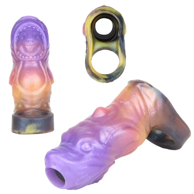 Safe Silicone Material Suitable for Male Sex Toys Penis Extender Opening Design Enlarge Penis Dildo Set